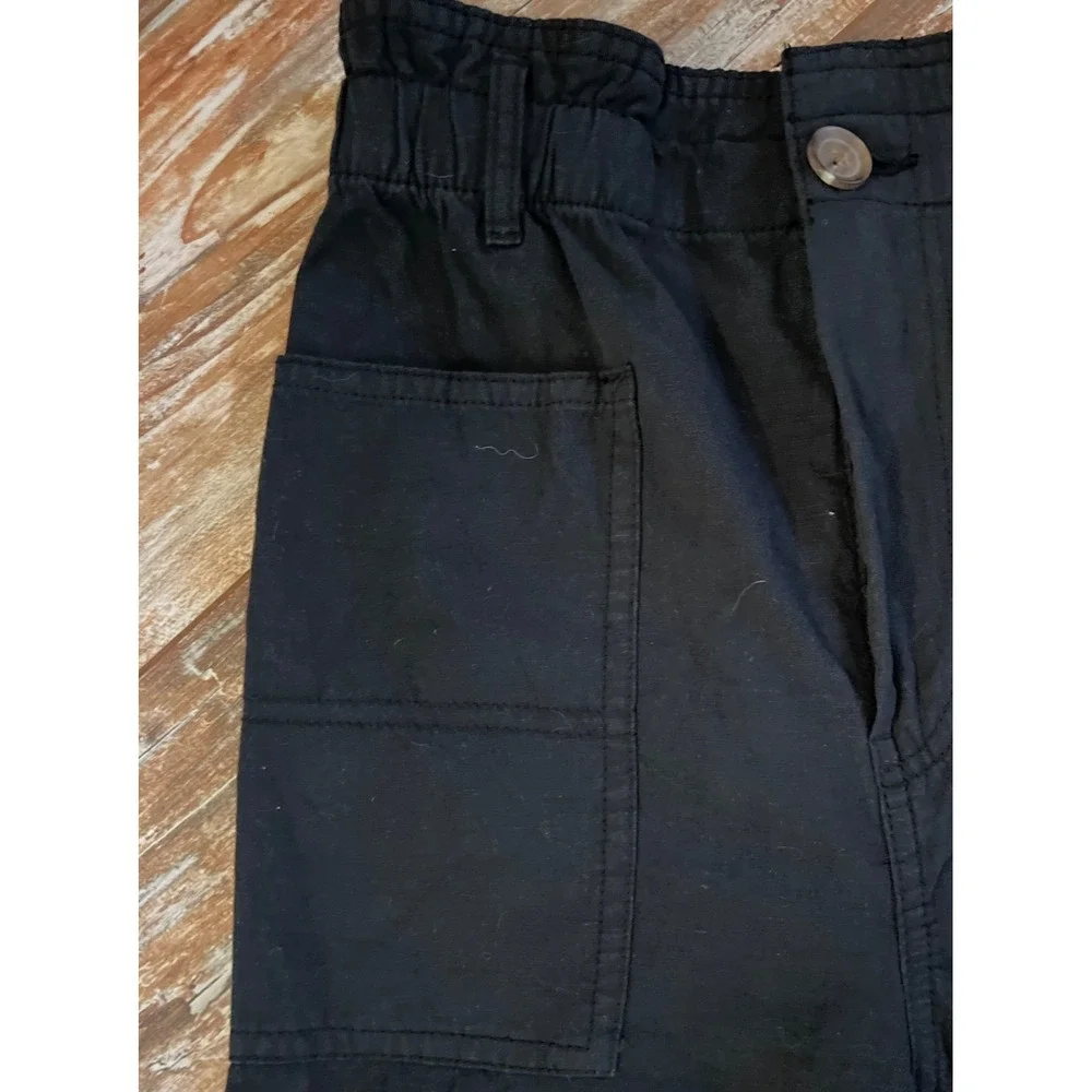 HM Black Cotton Linen Blend High‎ Waist Utility Paperbag Pants Small NWT